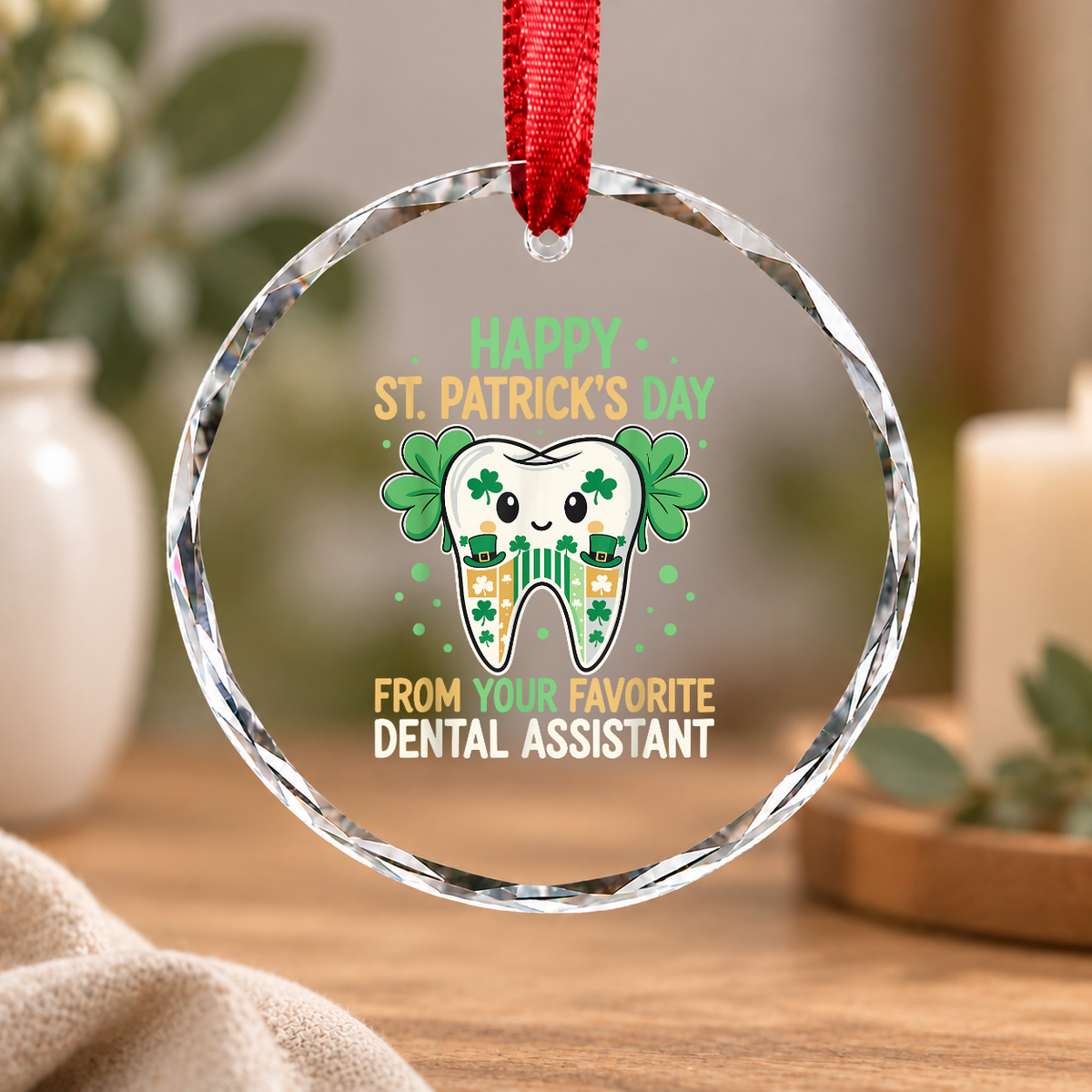 Dental Assistant Cute Tooth Holiday Gift Decoration Glass Ornament - Material: Circle Glass Ornament