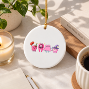 Dental Breast Cancer Awareness Pink Ribbon Tooth Gift Glass Ornament - Material: Circle Ceramic Ornament