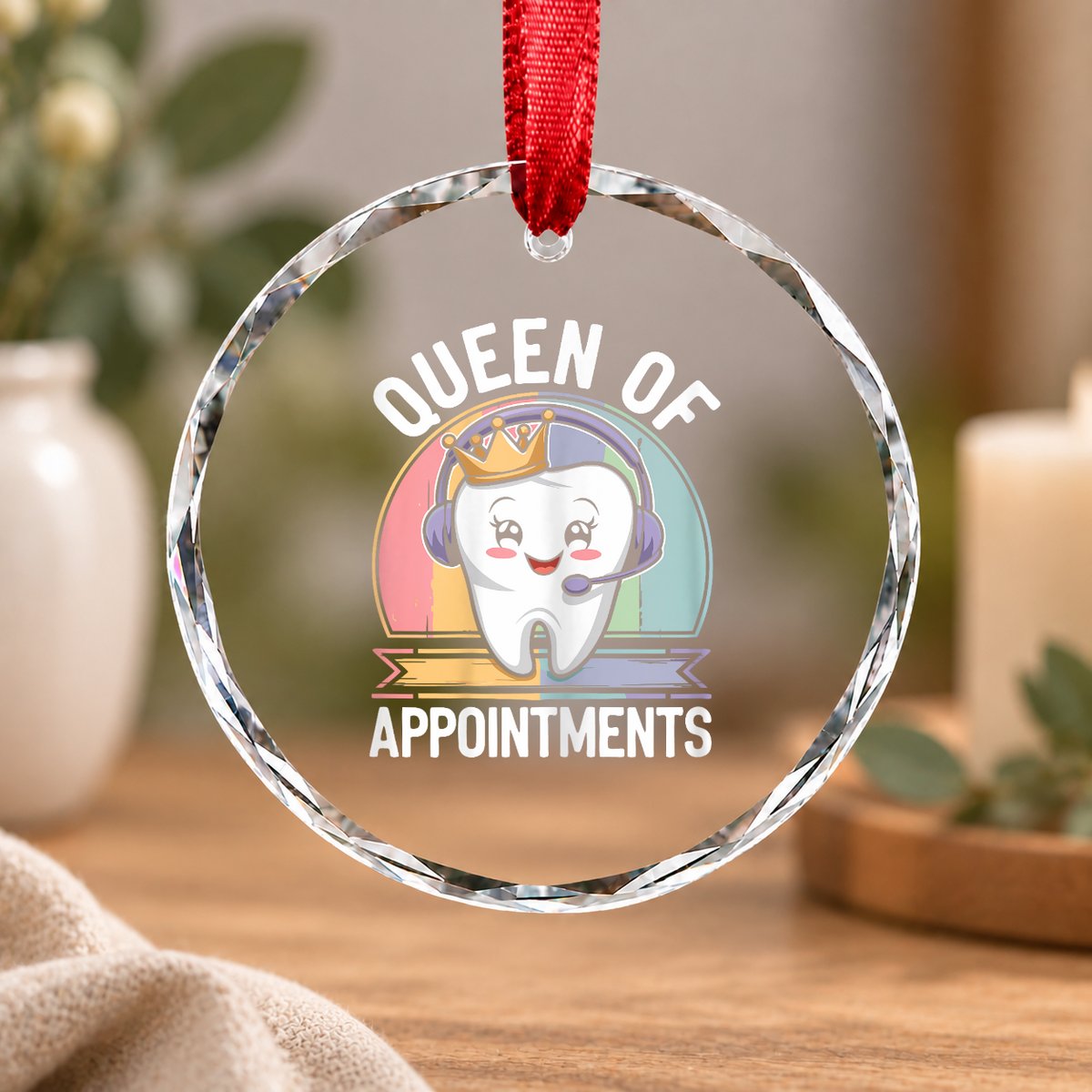Dental Receptionist Queen Dentist Office Gift Decoration Glass Ornament - Material: Circle Glass Ornament