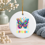 Different Is Beautiful Butterfly Autism Ornament Glass Ornament - Material: Circle Ceramic Ornament