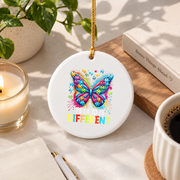 Different Is Beautiful Butterfly Autism Ornament Glass Ornament - Material: Circle Ceramic Ornament