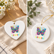 Different Is Beautiful Butterfly Autism Ornament Glass Ornament - Material: Heart Ceramic Ornament