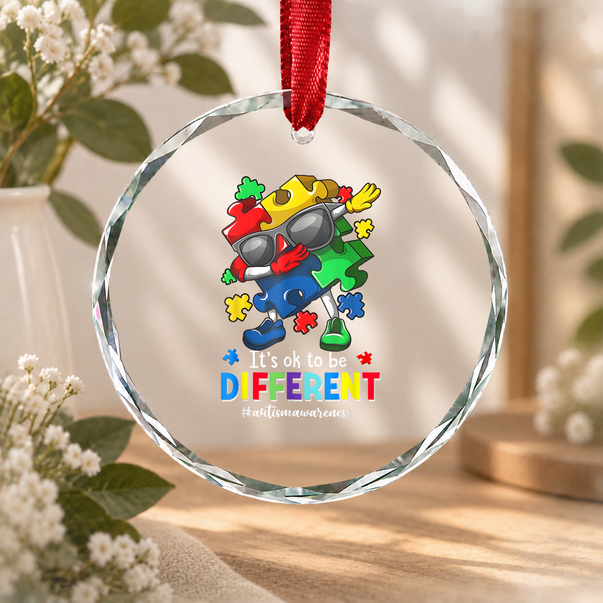 Different Is Beautiful Dabbing Puzzle Ornament Glass Ornament - Material: Circle Glass Ornament