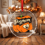 Dog Mom Pumpkin Halloween Ornament with Cute Pet Theme Glass Ornament - Material: Circle Glass Ornament