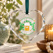 Don't Worry Beer Happy Funny Glass Ornament - Material: Heart Glass Ornament