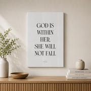 DOPAPRINT God Is Within Her She Will Not Fall Print, Psalm 46:5, Scripture Wall Art, Bible Verse, Black And White Scripture, Christian Decor Wall Art, Modern Wall Decor NO FRAMED POSTER, Wall Art - Format: Stretched Canvas
