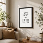 DOPAPRINT God Is Within Her She Will Not Fall Print, Psalm 46:5, Scripture Wall Art, Bible Verse, Black And White Scripture, Christian Decor Wall Art, Modern Wall Decor NO FRAMED POSTER, Wall Art - Format: Black Framed Poster