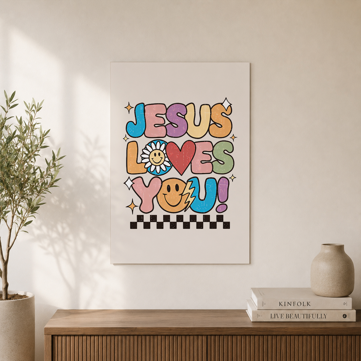 DOPAPRINT Jesus Loves You Wall Print, Retro Groovy Christian Art, Religious Print, Christian Poster, John Bible Verse, Wall Decor, Gift For Christians Wall Art, Modern Wall Decor NO FRAMED POSTER - Format: Unframed Paper Poster