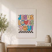 DOPAPRINT Jesus Loves You Wall Print, Retro Groovy Christian Art, Religious Print, Christian Poster, John Bible Verse, Wall Decor, Gift For Christians Wall Art, Modern Wall Decor NO FRAMED POSTER - Format: Unframed Paper Poster