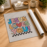 DOPAPRINT Jesus Loves You Wall Print, Retro Groovy Christian Art, Religious Print, Christian Poster, John Bible Verse, Wall Decor, Gift For Christians Wall Art, Modern Wall Decor NO FRAMED POSTER - Format: Rolled Canvas