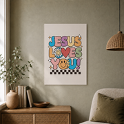 DOPAPRINT Jesus Loves You Wall Print, Retro Groovy Christian Art, Religious Print, Christian Poster, John Bible Verse, Wall Decor, Gift For Christians Wall Art, Modern Wall Decor NO FRAMED POSTER - Format: Unframed Paper Poster