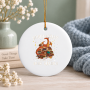 Dragon Reading Book Fantasy Book Lover Glass Ornament - Material: Circle Ceramic Ornament
