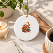 Dragon Reading Book Fantasy Book Lover Glass Ornament - Material: Circle Ceramic Ornament