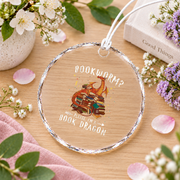 Dragon Reading Book Fantasy Book Lover Glass Ornament - Material: Circle Glass Ornament