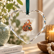 Dragon Reading Book Fantasy Book Lover Glass Ornament - Material: Heart Glass Ornament