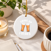 Drink Up Beer Party Funny Glass Ornament - Material: Circle Ceramic Ornament