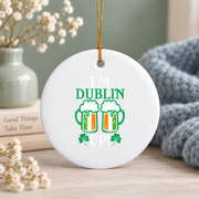 Dublin Irish Beer Drinking Glass Ornament - Material: Circle Ceramic Ornament
