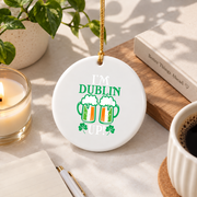 Dublin Irish Beer Drinking Glass Ornament - Material: Circle Ceramic Ornament