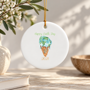 Earth Day Ice Cream Lover Family Keepsake Ceramic Ornament - Material: Circle Ceramic Ornament