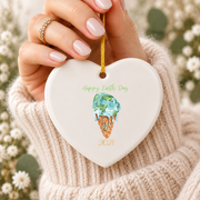 Earth Day Ice Cream Lover Family Keepsake Ceramic Ornament - Material: Heart Ceramic Ornament