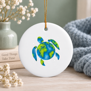 Earth Day Sea Turtle Ocean Conservation Glass Ornament - Material: Circle Ceramic Ornament