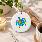 Earth Day Sea Turtle Ocean Conservation Glass Ornament - Material: Circle Ceramic Ornament