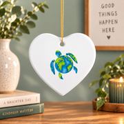 Earth Day Sea Turtle Ocean Conservation Glass Ornament - Material: Heart Ceramic Ornament