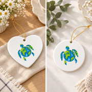 Earth Day Sea Turtle Ocean Conservation Glass Ornament - Material: Heart Ceramic Ornament