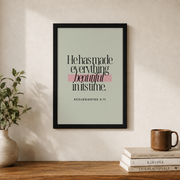 Ecclesiastes 3:11 Everything Beautiful Christian Wall Art, Minimal Scripture Poster - Format: Black Framed Poster
