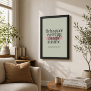 Ecclesiastes 3:11 Everything Beautiful Christian Wall Art, Minimal Scripture Poster - Format: Black Framed Poster