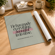 Ecclesiastes 3:11 Everything Beautiful Christian Wall Art, Minimal Scripture Poster - Format: Rolled Canvas