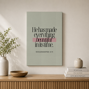 Ecclesiastes 3:11 Everything Beautiful Christian Wall Art, Minimal Scripture Poster - Format: Stretched Canvas