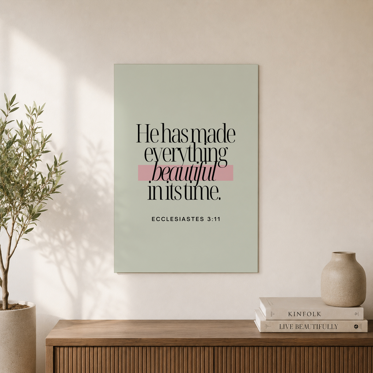 Ecclesiastes 3:11 Everything Beautiful Christian Wall Art, Minimal Scripture Poster - Format: Unframed Paper Poster