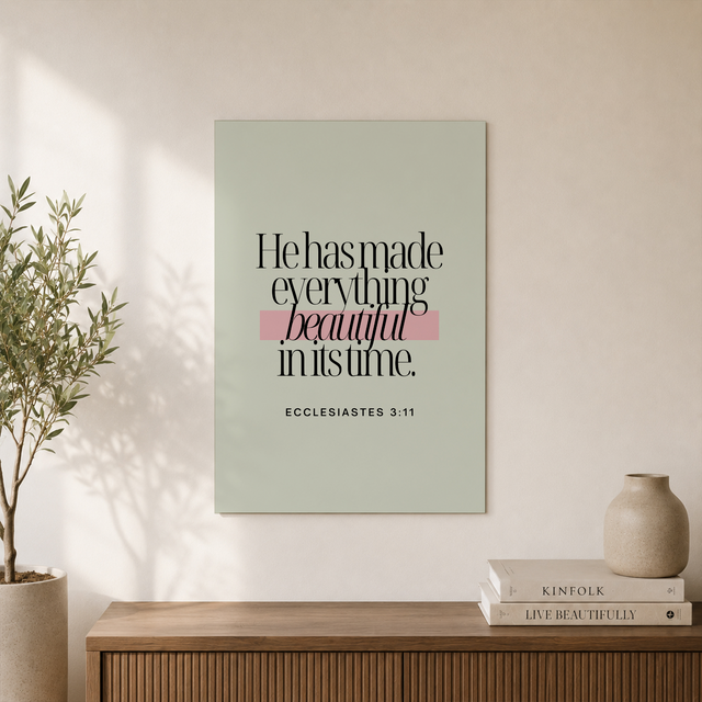 Ecclesiastes 3:11 Everything Beautiful Christian Wall Art, Minimal Scripture Poster - Format: Unframed Paper Poster