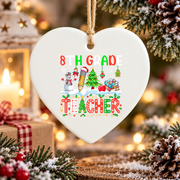 Eighth Grade Teacher Snowman Christmas Glass Ornament - Material: Heart Ceramic Ornament
