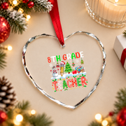 Eighth Grade Teacher Snowman Christmas Glass Ornament - Material: Heart Glass Ornament