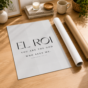 El Roi God Who Sees Me Christian Wall Art, Minimal Scripture Poster - Format: Rolled Canvas