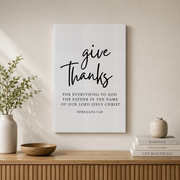 Ephesians 5:20 Thanksgiving Bible Verse Wall Art, Christian Home Decor, Christian Wall Art, Bible Verse Poster Wall Art, Modern Wall Decor, 8x12 UNFRAMED - Format: Stretched Canvas