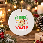 ER Nurse Santa Christmas Glass Ornament - Material: Circle Ceramic Ornament
