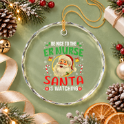 ER Nurse Santa Christmas Glass Ornament - Material: Circle Glass Ornament