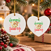 ER Nurse Santa Christmas Glass Ornament - Material: Heart Ceramic Ornament