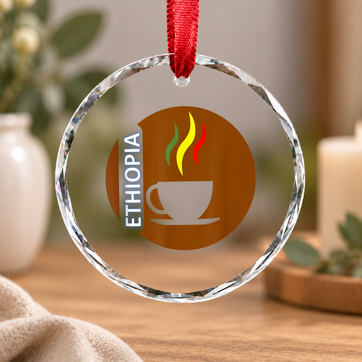 Ethiopian Coffee Culture Traditional Style Glass Ornament - Material: Circle Glass Ornament