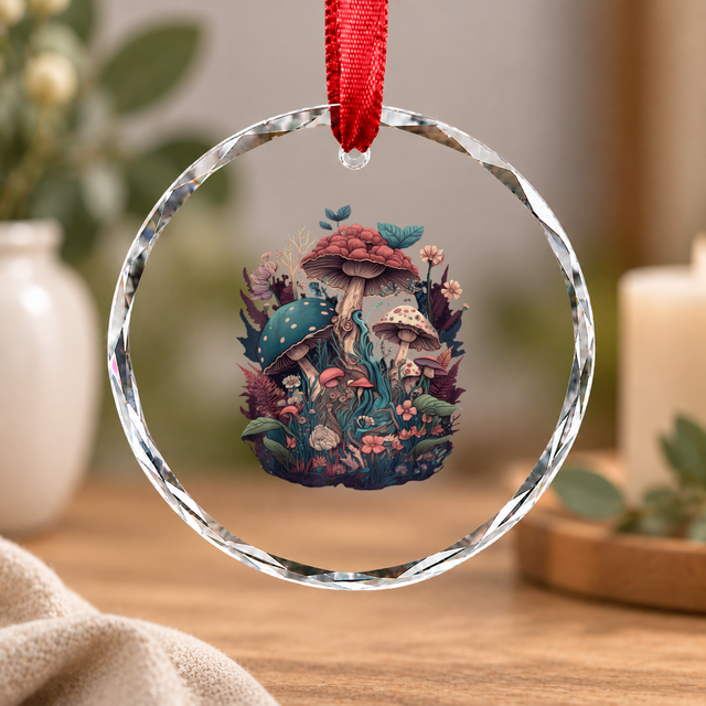 Fairy Grunge Goth Mushroom Cottagecore Glass Ornament - Material: Circle Glass Ornament