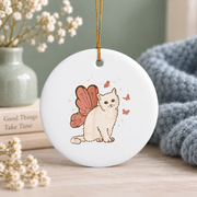 Fairycore Butterfly Wing Cat Aesthetic Glass Ornament - Material: Circle Ceramic Ornament