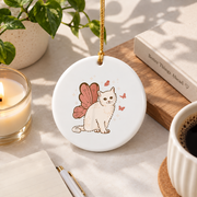 Fairycore Butterfly Wing Cat Aesthetic Glass Ornament - Material: Circle Ceramic Ornament