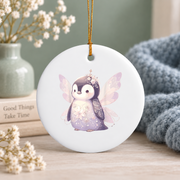 Fairycore Penguin Lover Cute Aesthetic Glass Ornament - Material: Circle Ceramic Ornament
