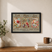 Faith Hope Love Christian Wall Art, Cardinal Couple Flower Garden Poster - Format: Black Framed Poster