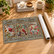 Faith Hope Love Christian Wall Art, Cardinal Couple Flower Garden Poster - Format: Rolled Canvas