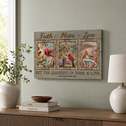 Faith Hope Love Christian Wall Art, Cardinal Couple Flower Garden Poster - Format: Stretched Canvas