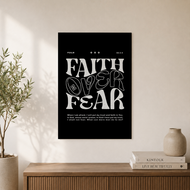 Faith Over Fear Christian Wall Art Bible Verse Poster Print Retro Dorm Room Decor Minimalist Scripture Large Wall Art Wall Art, Modern Wall Decor, 8x12 UNFRAMED - Format: Unframed Paper Poster
